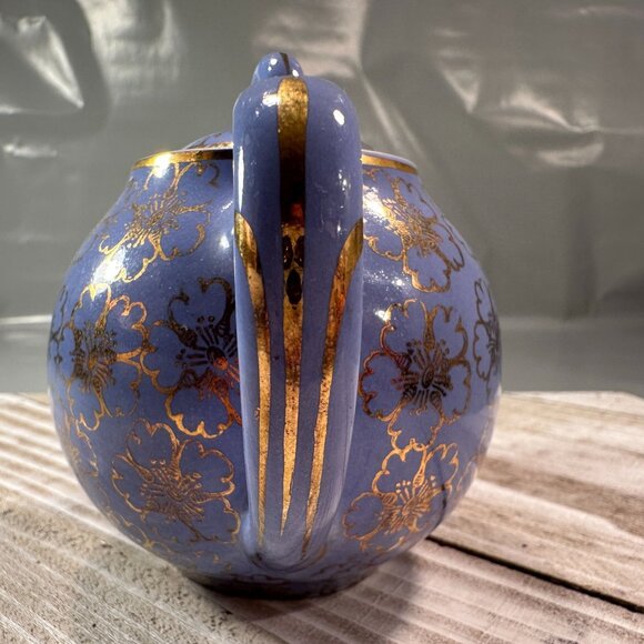 Hall China French Floral Ceramic Teapot Periwinkle Vintage USA Lid 2 Cups - Picture 8 of 13